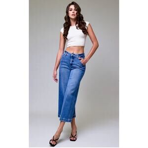 HIDDEN [Nori] Dark Wash Clean Cropped Wide Leg Trouser